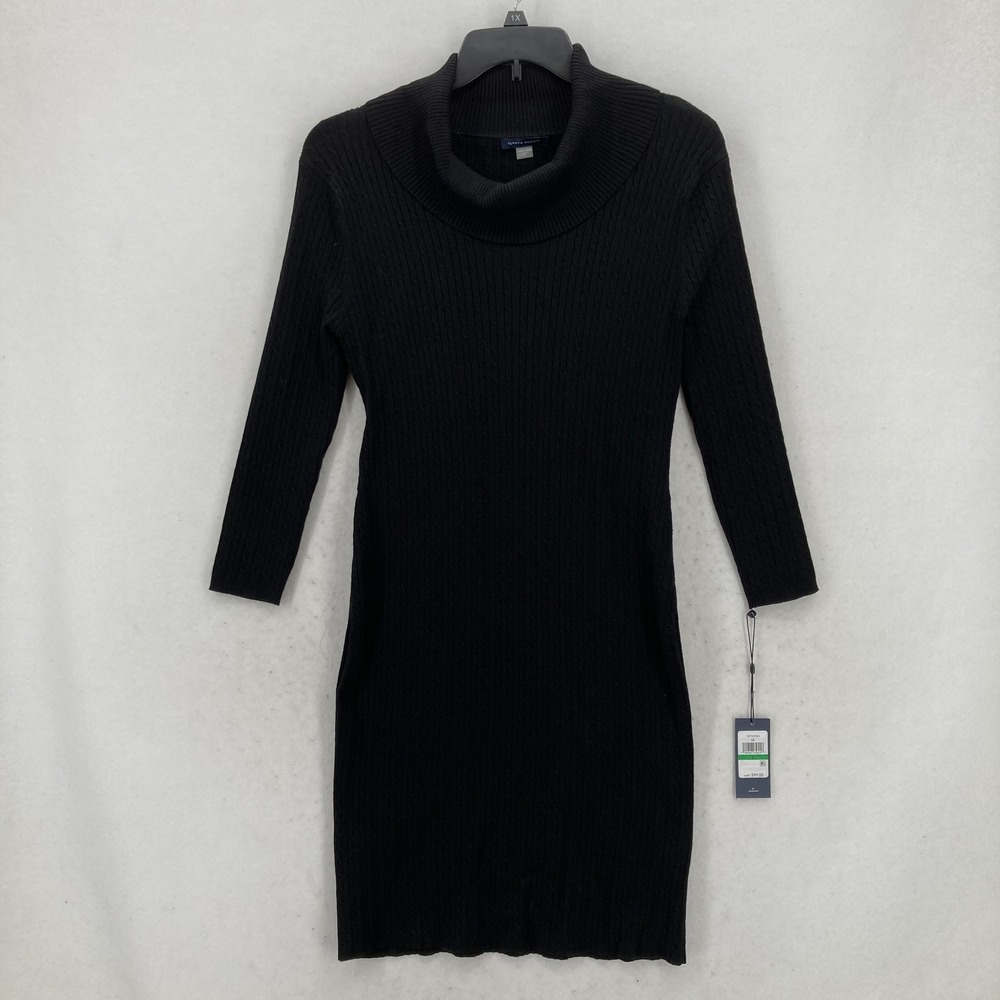 Tommy Hilfiger Sweater Dress Womens‎ Large Black Cowl Neck Knit Ribbed Pullover